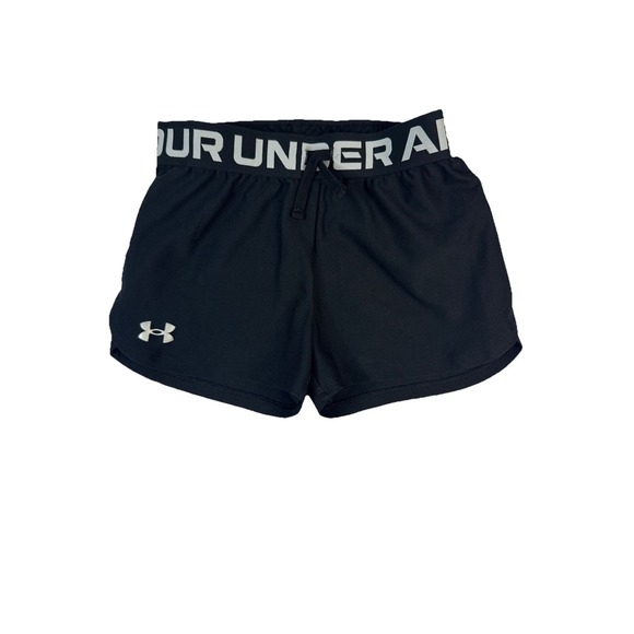 Under Armour Girls' HeatGear‎ Athletic Shorts, Black, Logo, Size Small - Picture 1 of 3